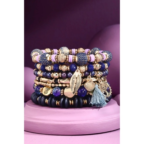Purple 7 Layer Boho Beaded Stretch Bracelet - Picture 2 of 4